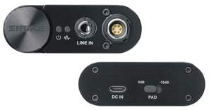 Auf der Oberseite gibt es einen analogen 3,5mm Klinke Eingang, auf der Unterseite des In Ear Systems finden sich der USB-Input und der Pad-Schalter. © Hersteller 